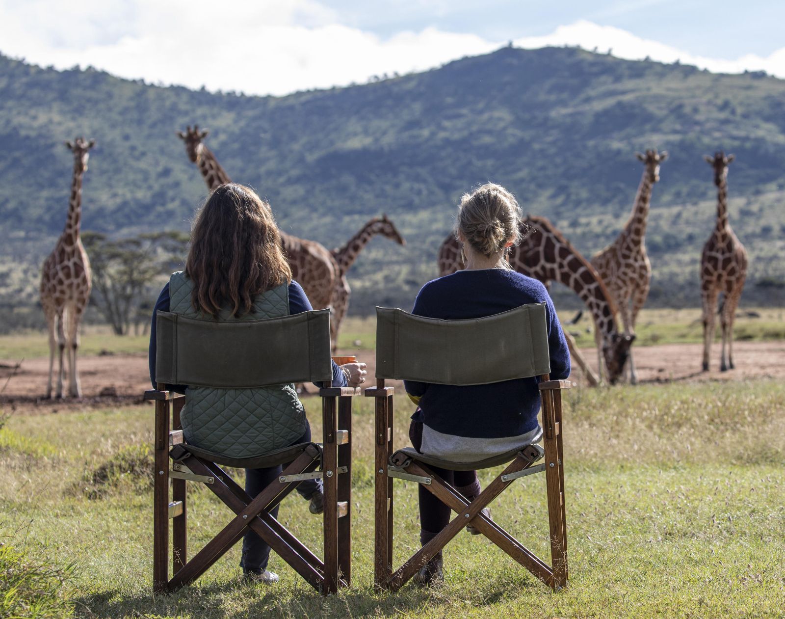 Giraffe watching on the grounds of Enasoit private house on the Laikipia Plateau in Kenya