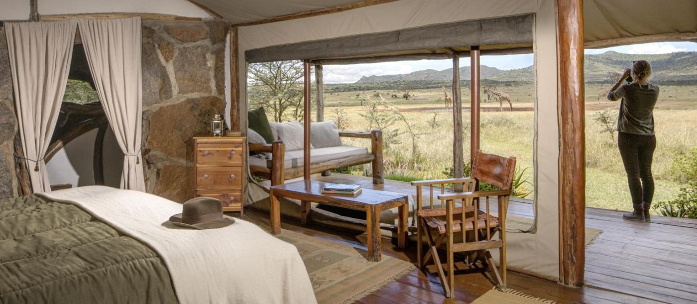 Guest tent interior at Enasoit private house on the Laikipia Plateau in Kenya
