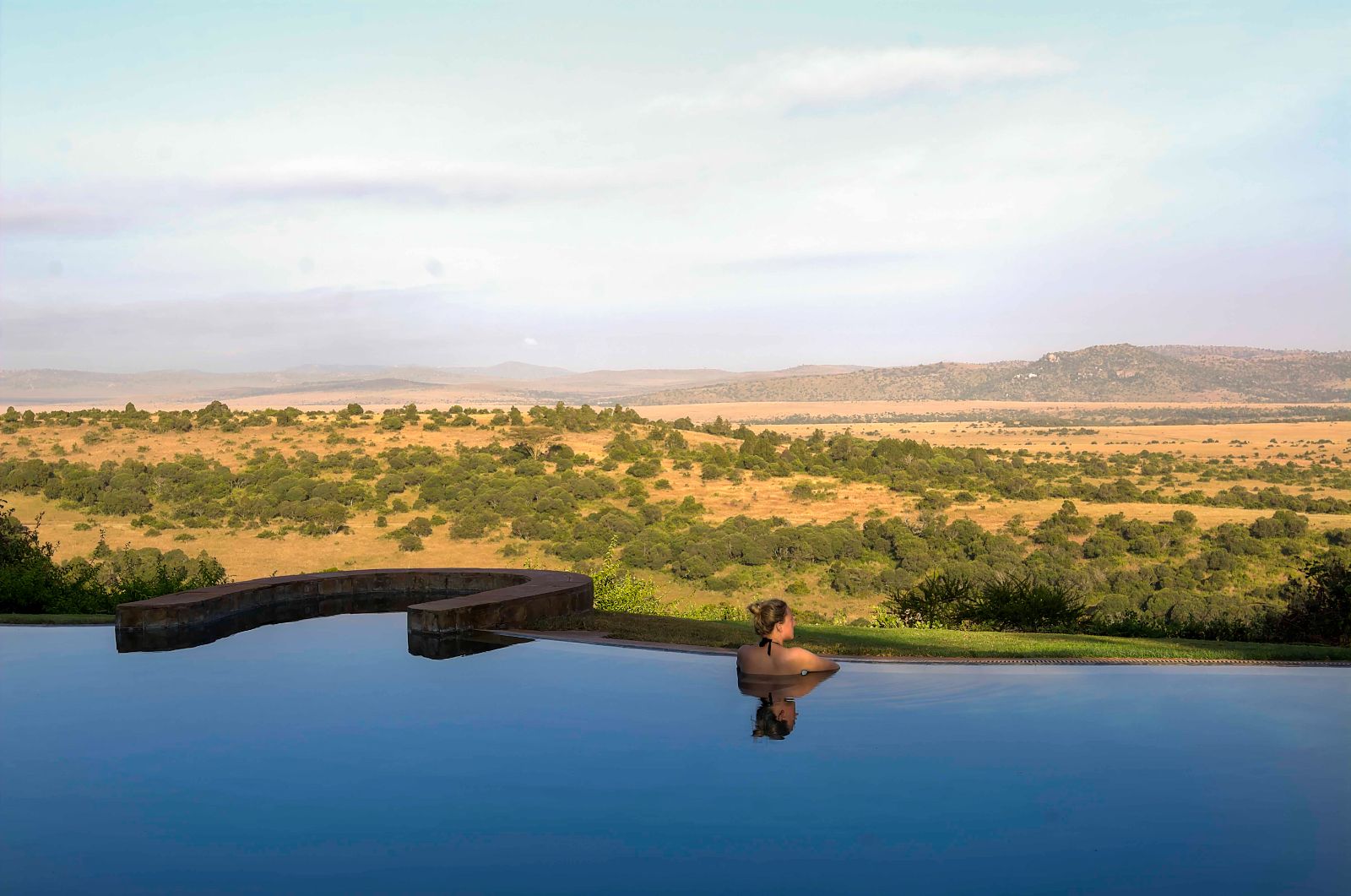 Pool and view of the Borana Conservancy at Laragai House in Kenya
