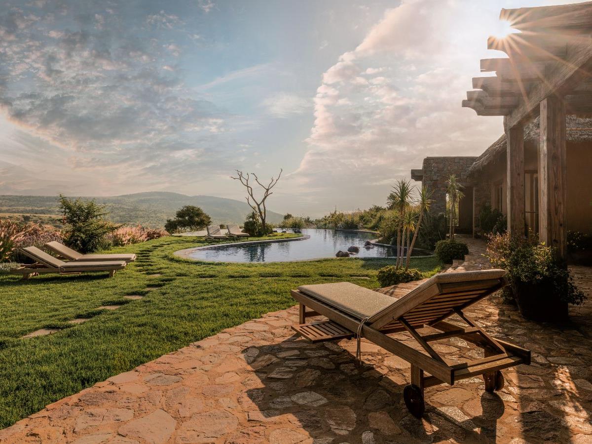 Sunrise over the pool at Lengishu in Laikipia in Kenya