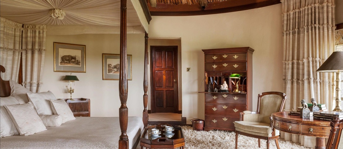 double bedroom in a cottage at the luxury villa Ol Jogi in Kenya