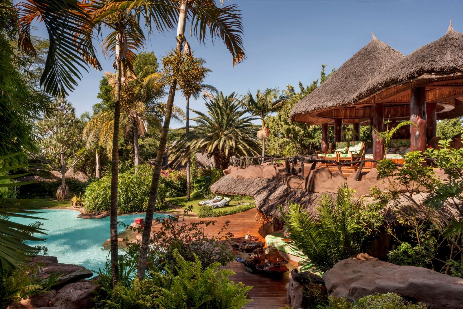 Pool and outside seating area at Ol Jogi private house on the Ol Jogi Conservancy in Kenya