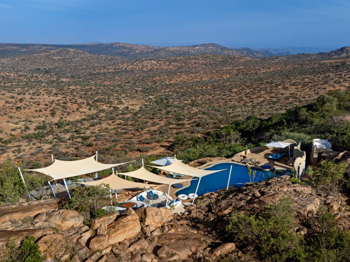 Aerial view of the pool at Ol Lentille private house on the laikipia Plateau in Kenya