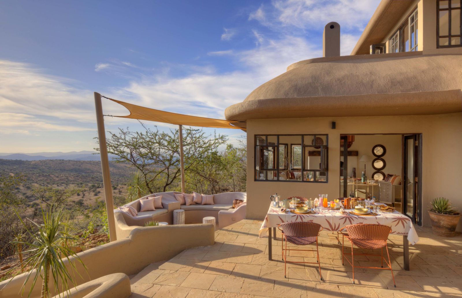 Alfresco breakfast on the terrace at Ol Lentille on the Laikipia Reserve in Kenya
