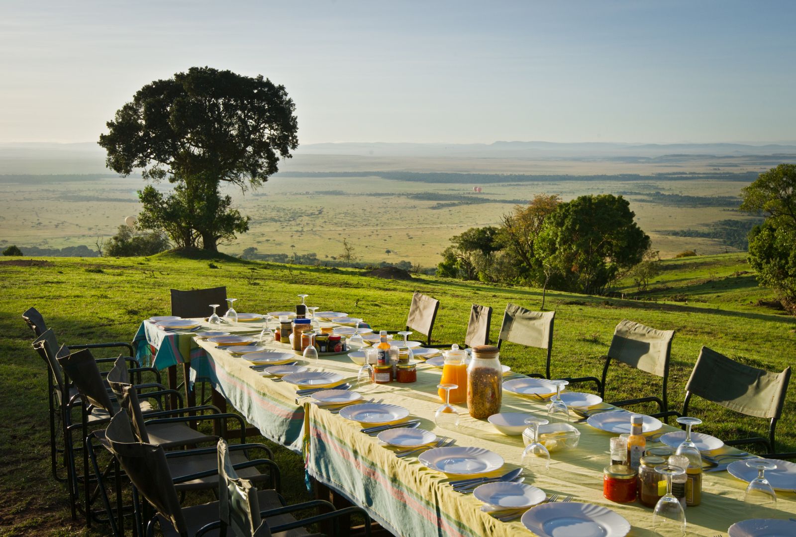 Table set for picnic lunch on a Kenya riding safari