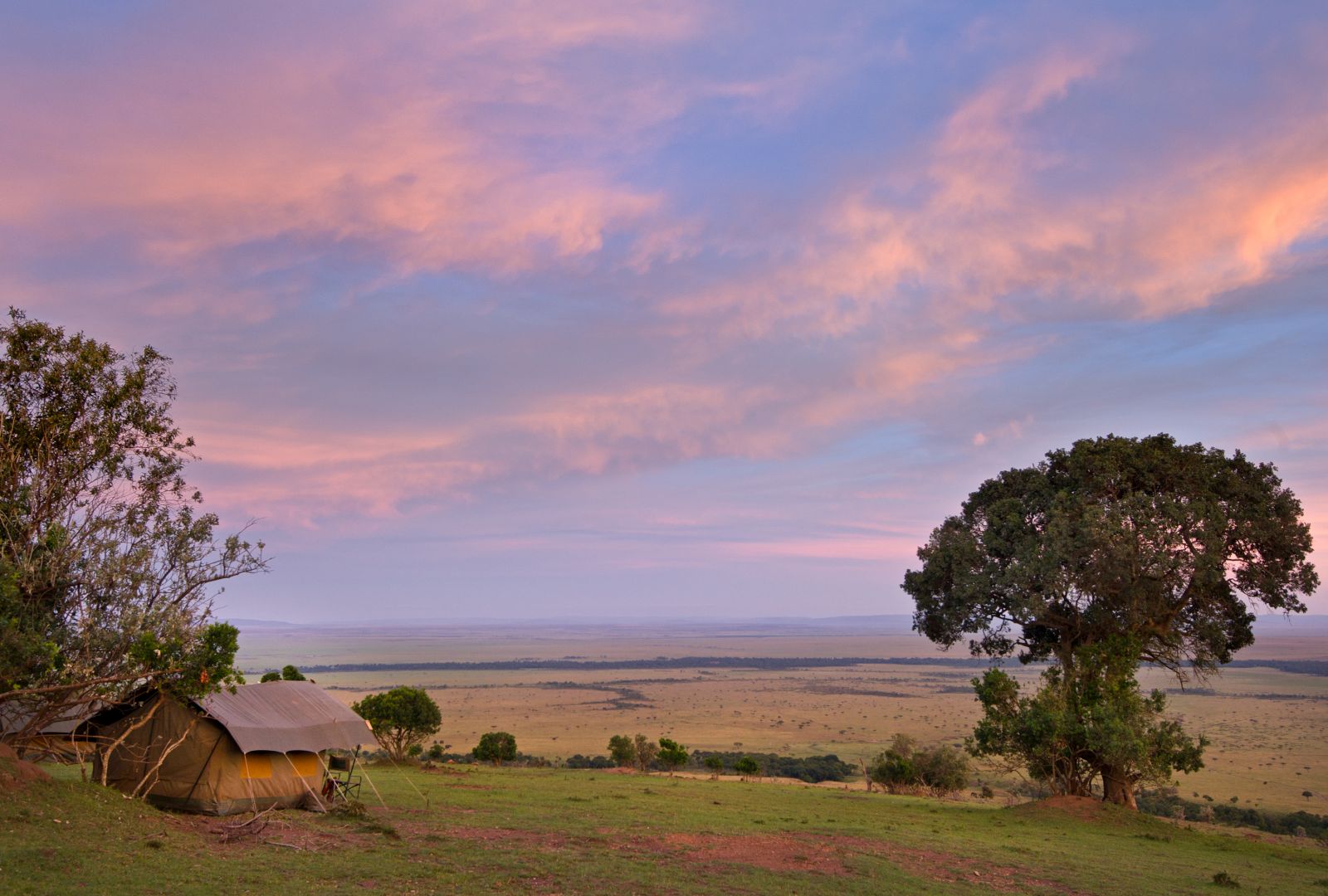 Tent in a mobile camp at sunset on a Kenya riding safari