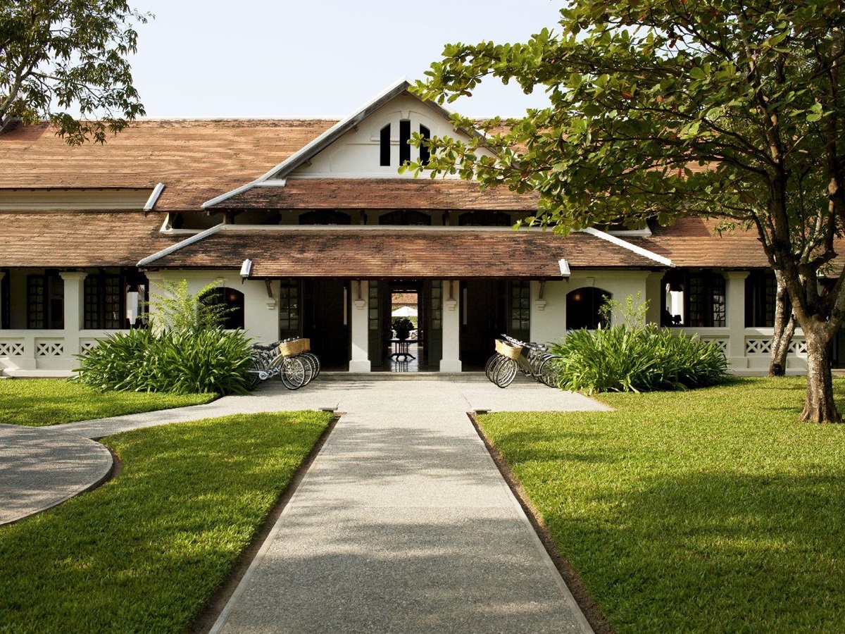 Entrance and grounds of Amantaka in Luang Prabang Laos