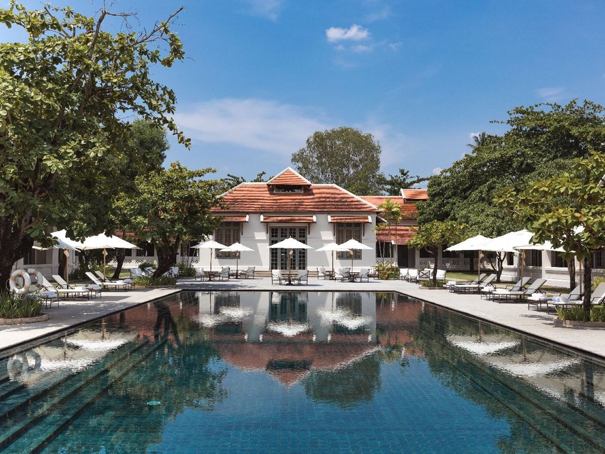 The swimming pool at Amantaka in Luang Prabang Laos