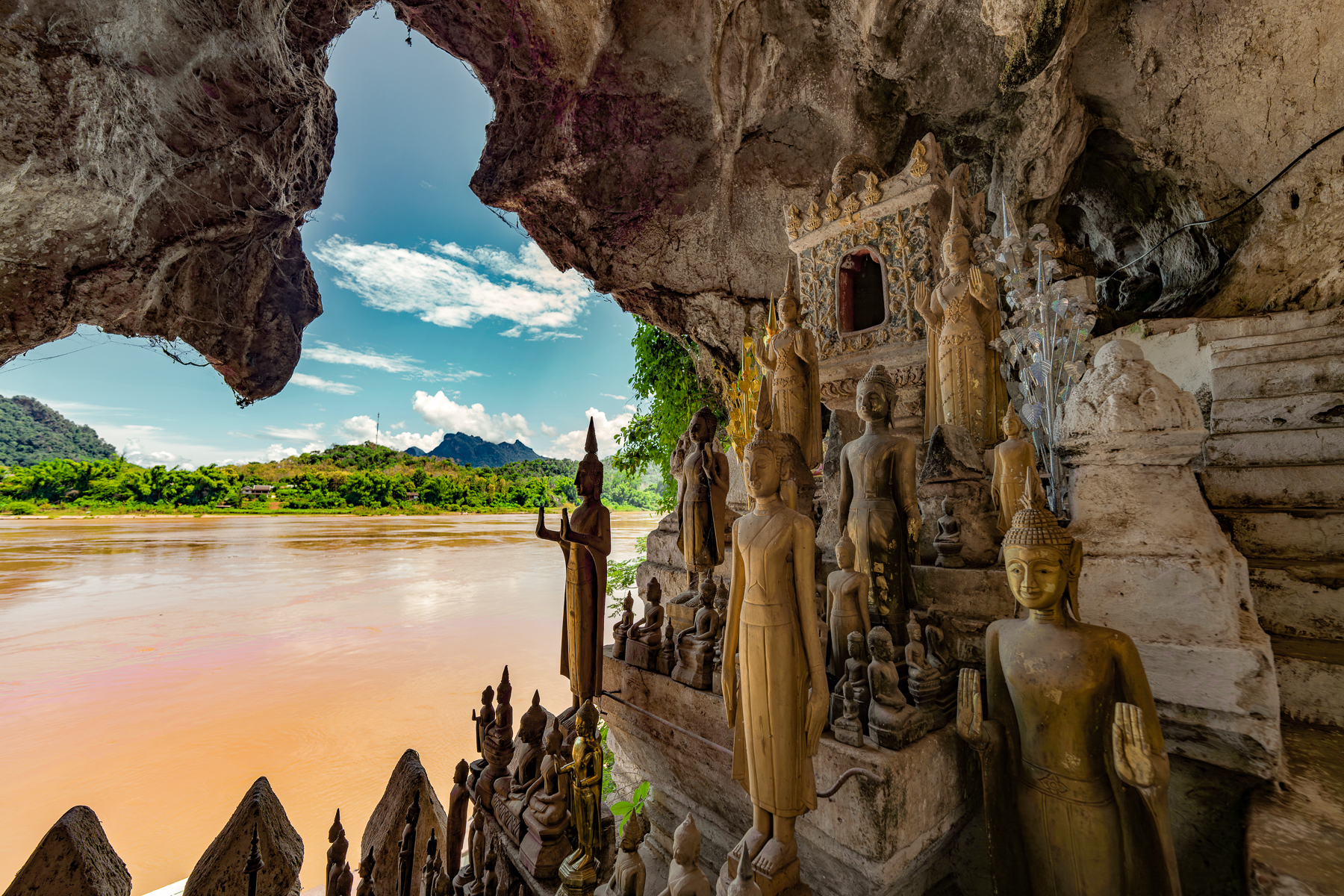 Statues on the Pak Ou caves along the Upper Mekong in Laos