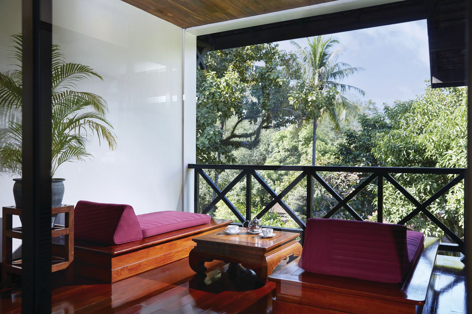 Sunbeds on a balcony at La Residence Phao Vao in Luang Prabang, Laos