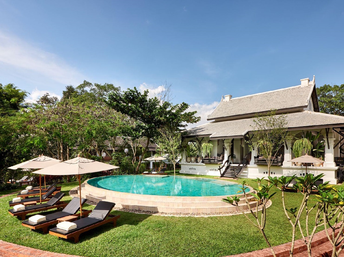 Pool and sun terrace at the Rosewood Luang Prabang in Laos