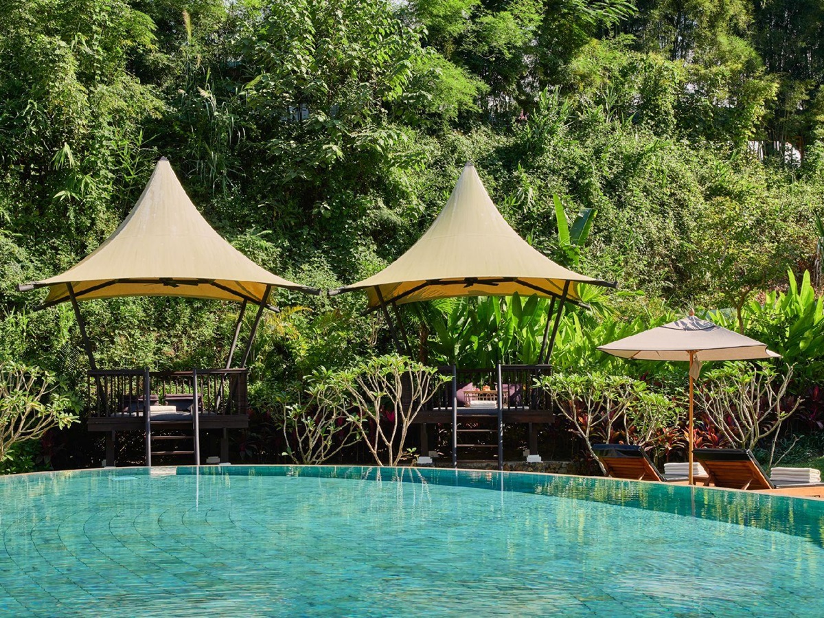 The swimming pool at the Rosewood Luang Prabang in Laos