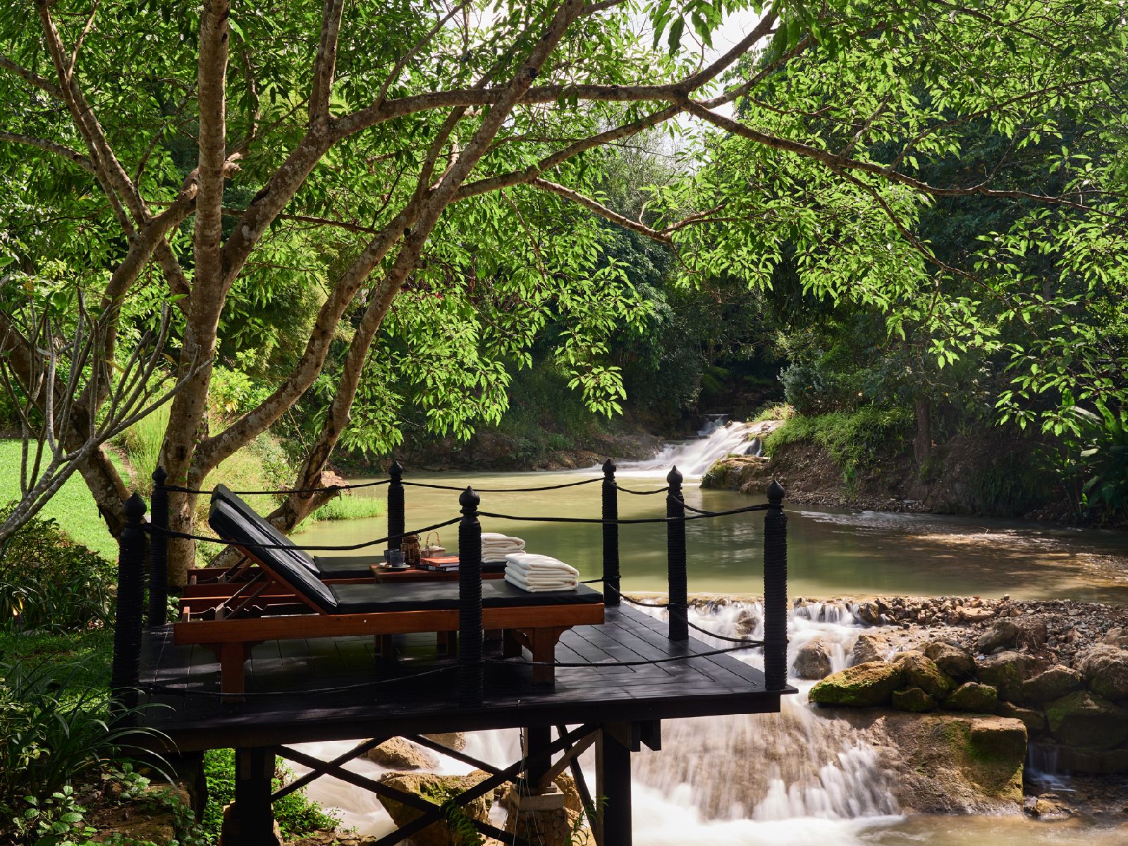 Terrace over the river at the Rosewood Luang Prabang in Laos