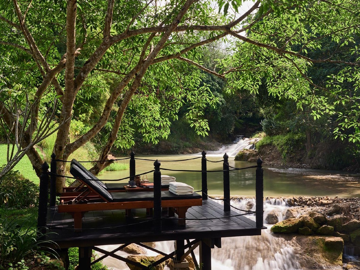 Terrace over the river at the Rosewood Luang Prabang in Laos