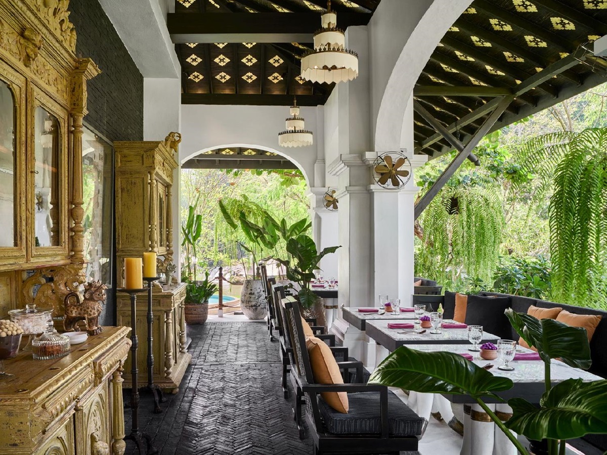 Elegant dining terrace of The Great House at the Rosewood Luang Prabang in Laos