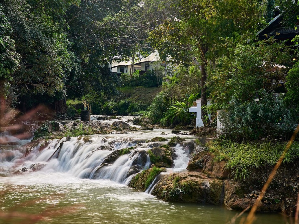 Waterfall in the grounds of the Rosewood Luang Prabang in Laos