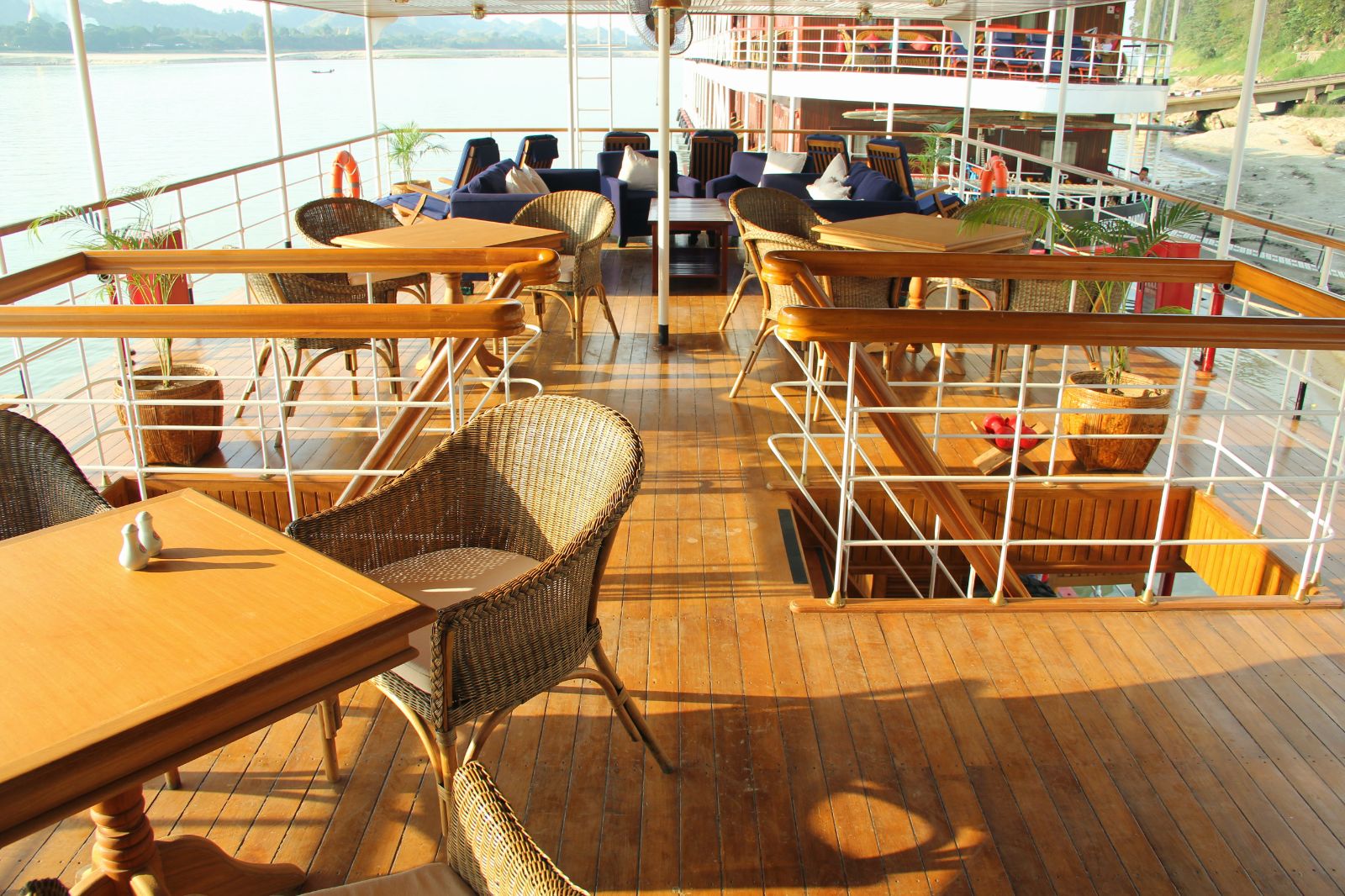 Deck seating onboard the RV Laos Pandaw on the Mekong River in Laos