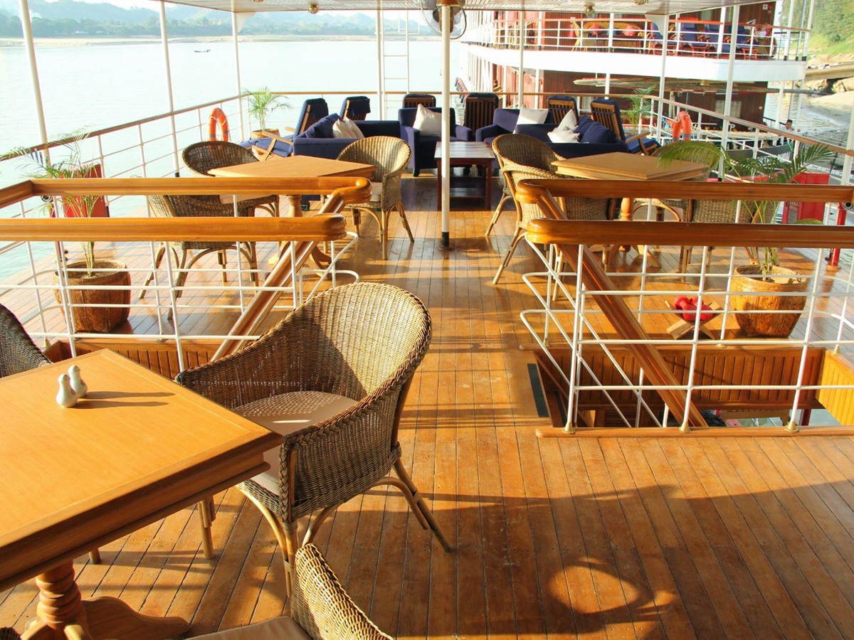 Deck seating onboard the RV Laos Pandaw on the Mekong River in Laos