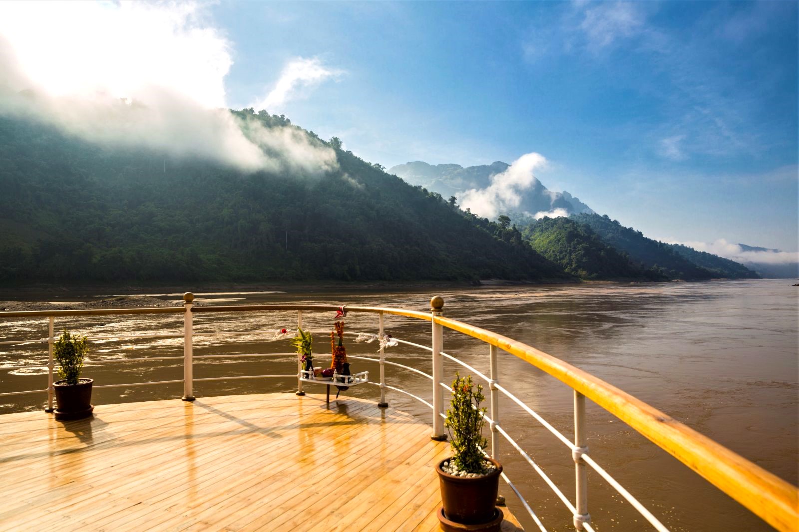 Deck views onboard the RV Laos Pandaw on the Mekong River in Laos