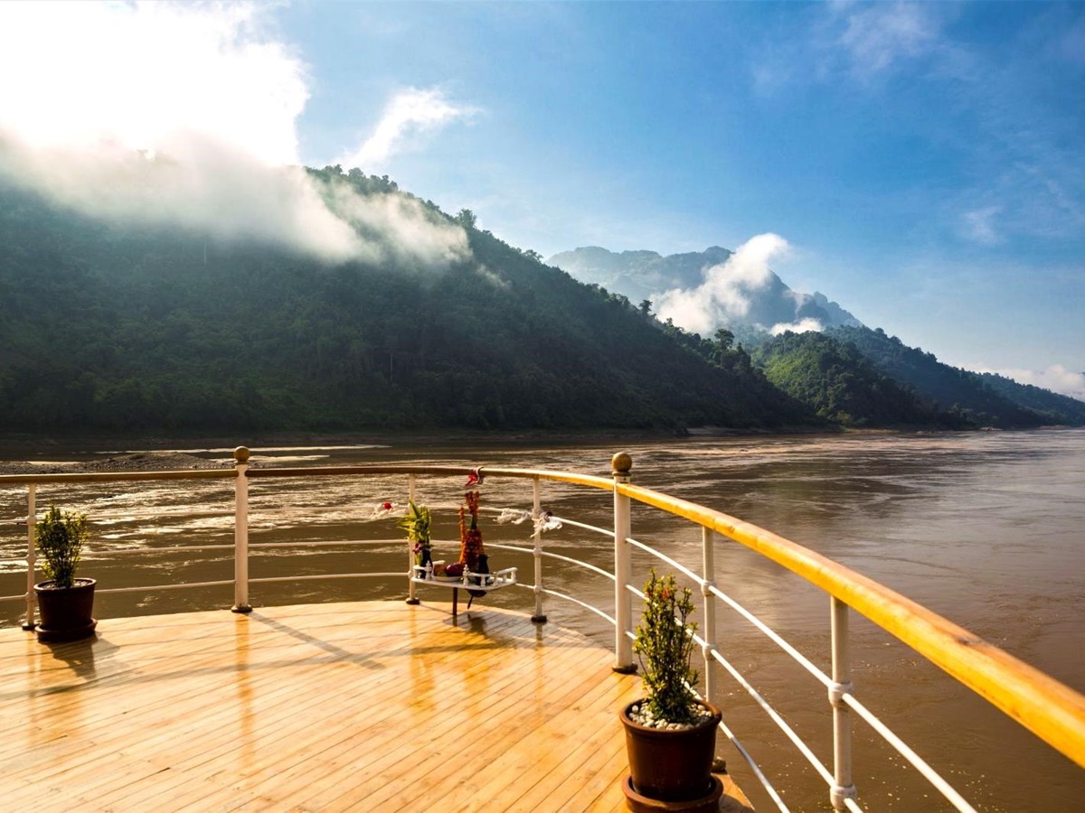 Deck views onboard the RV Laos Pandaw on the Mekong River in Laos