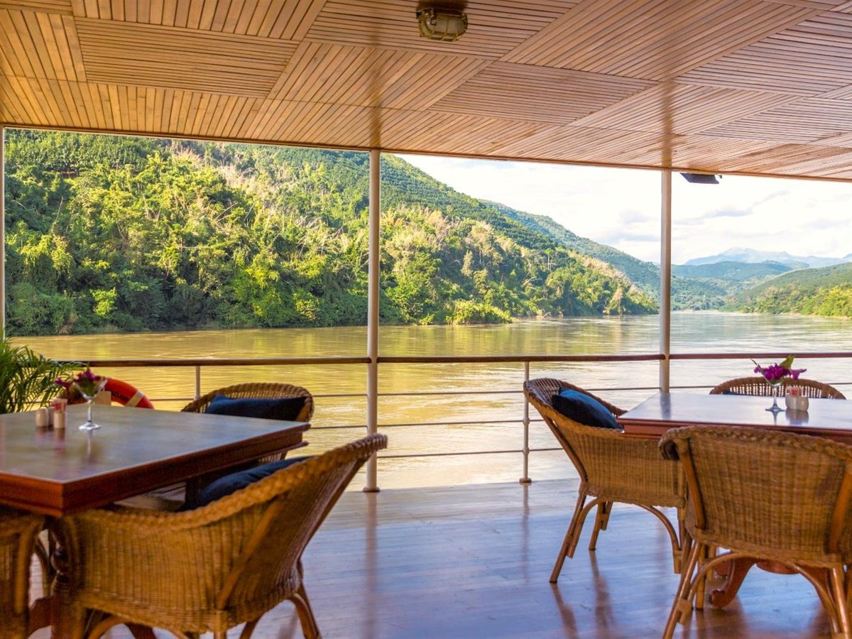 Dining deck onboard the RV Laos Pandaw on the Mekong River in Laos