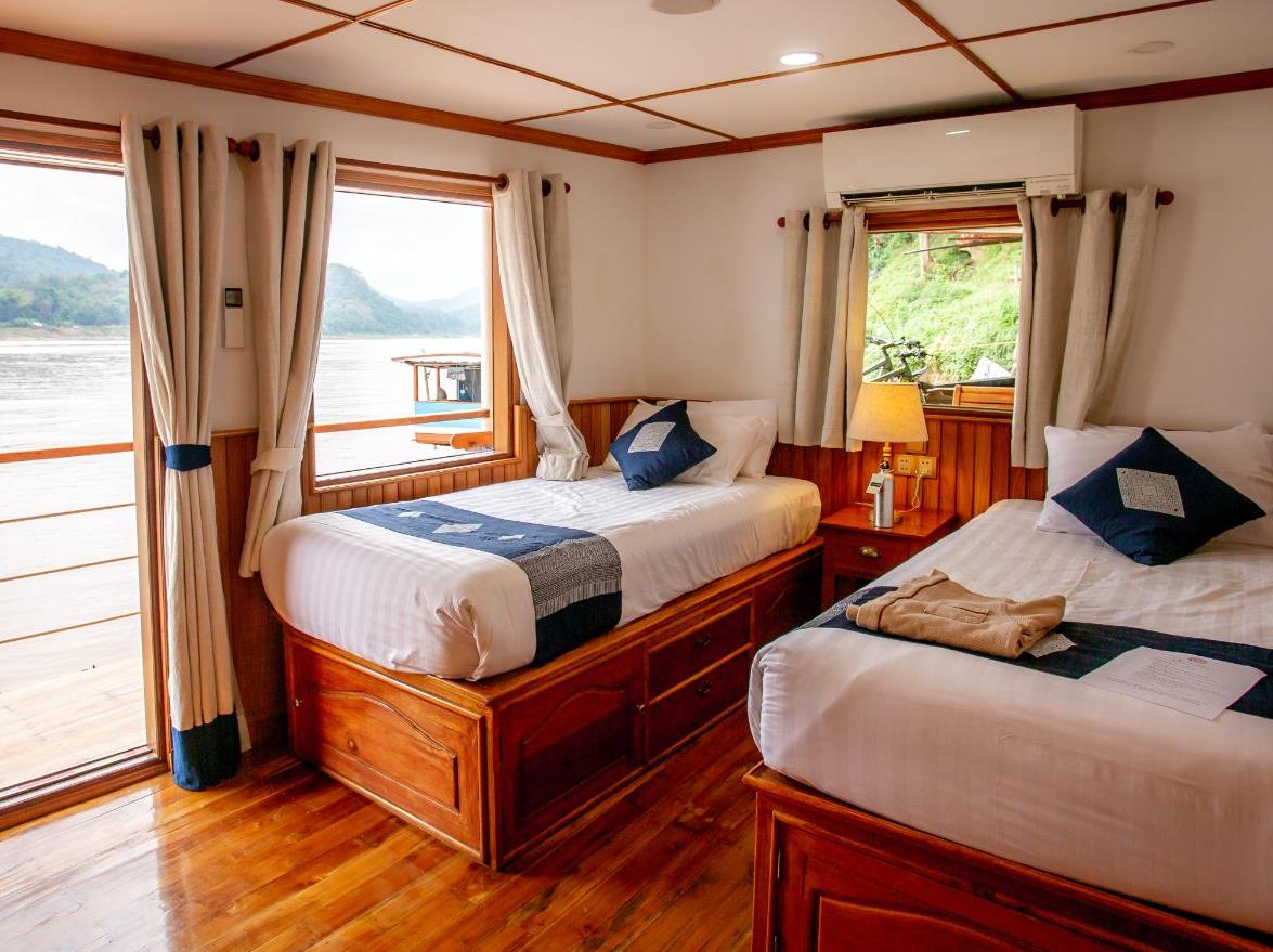 Double cabin onboard the RV Laos Pandaw on the Mekong River in Laos