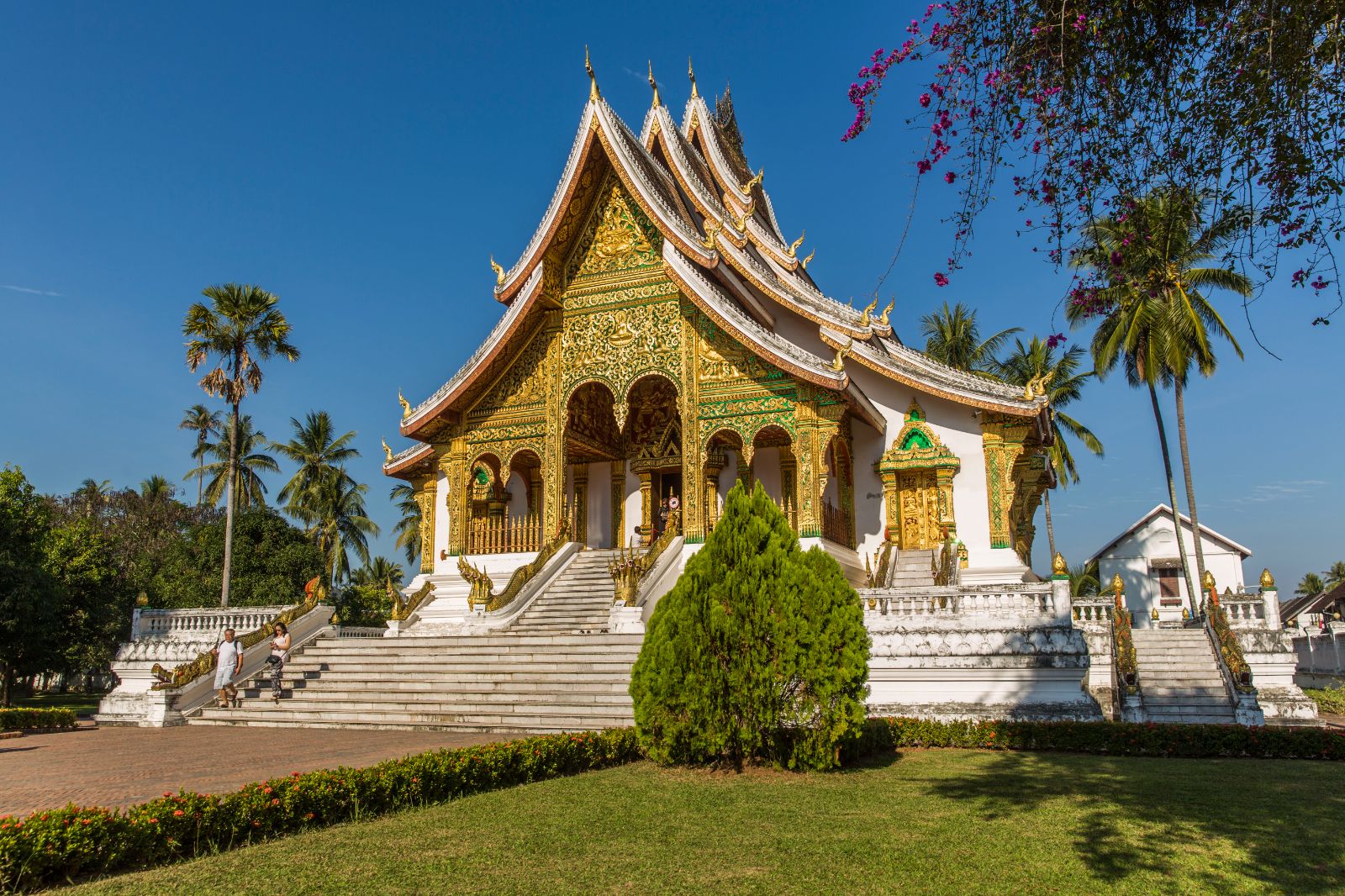 Temple facade viewed from the RV Laos Pandaw on the Mekong River in Laos