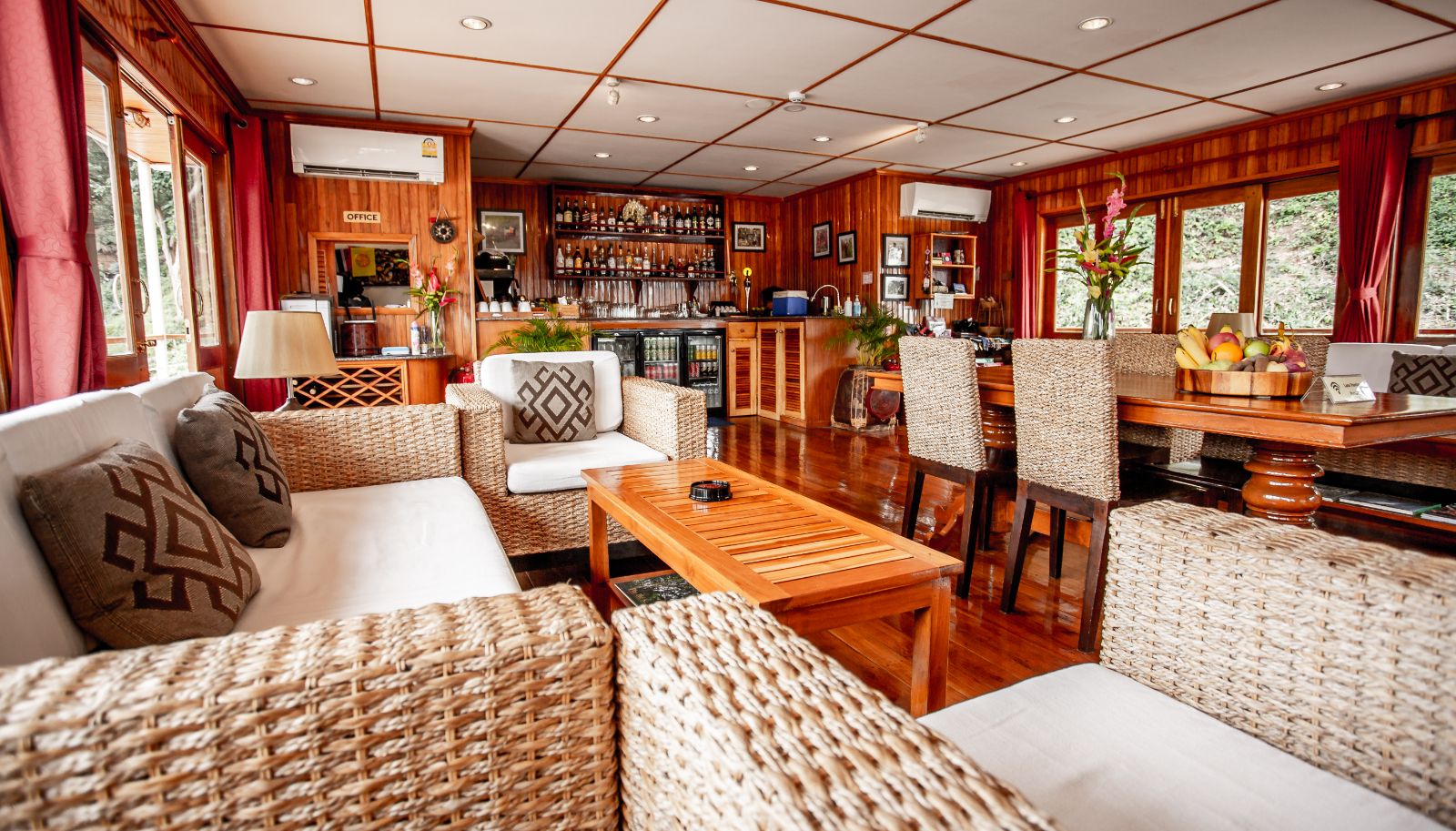 Lounge onboard the RV Laos Pandaw Mekong river cruise in Laos