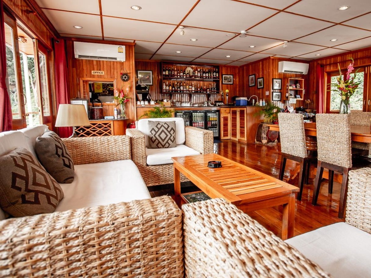 Lounge onboard the RV Laos Pandaw Mekong river cruise in Laos
