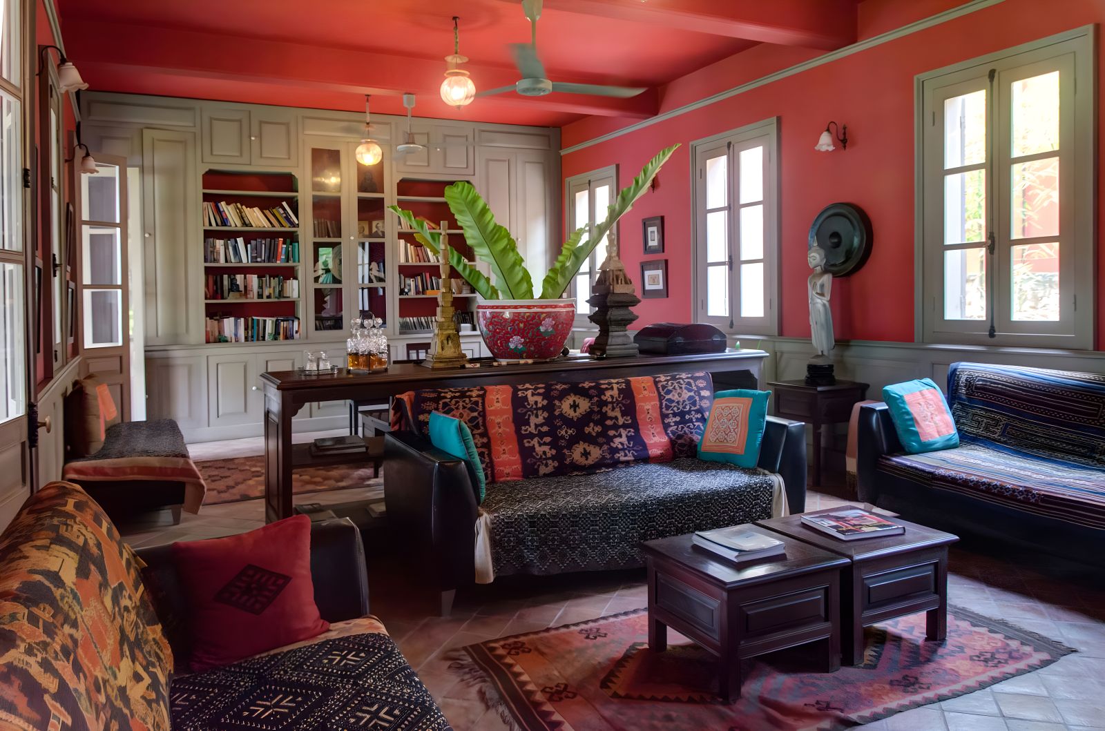 Library at Satri House in Luang Prabang, Laos
