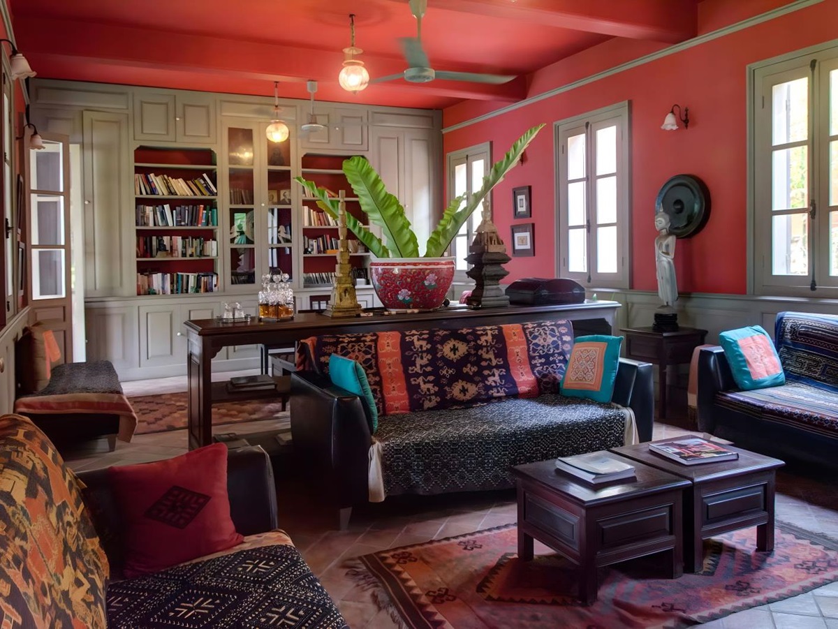 Library at Satri House in Luang Prabang, Laos