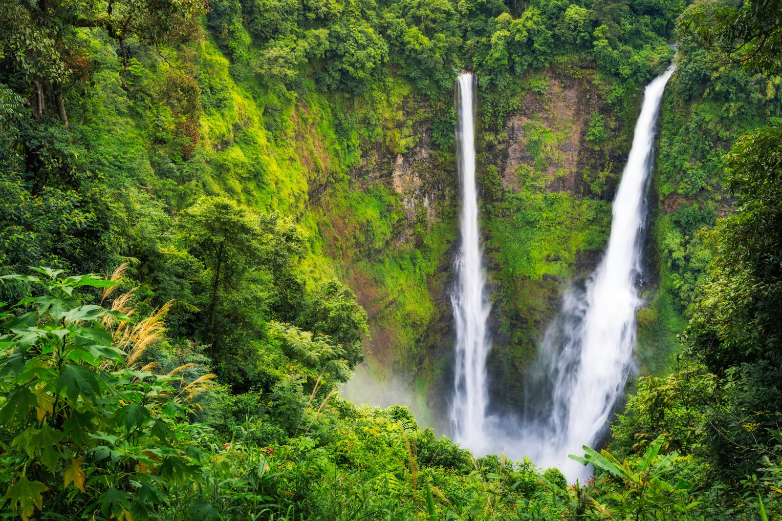 Waterfalls surrounded by jungle in Champasak, Laos