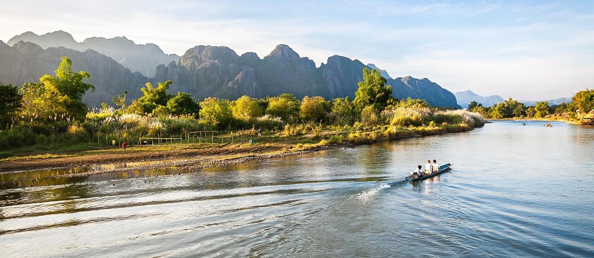 Wide view of the Mekong River near Luang Prabang in Laos