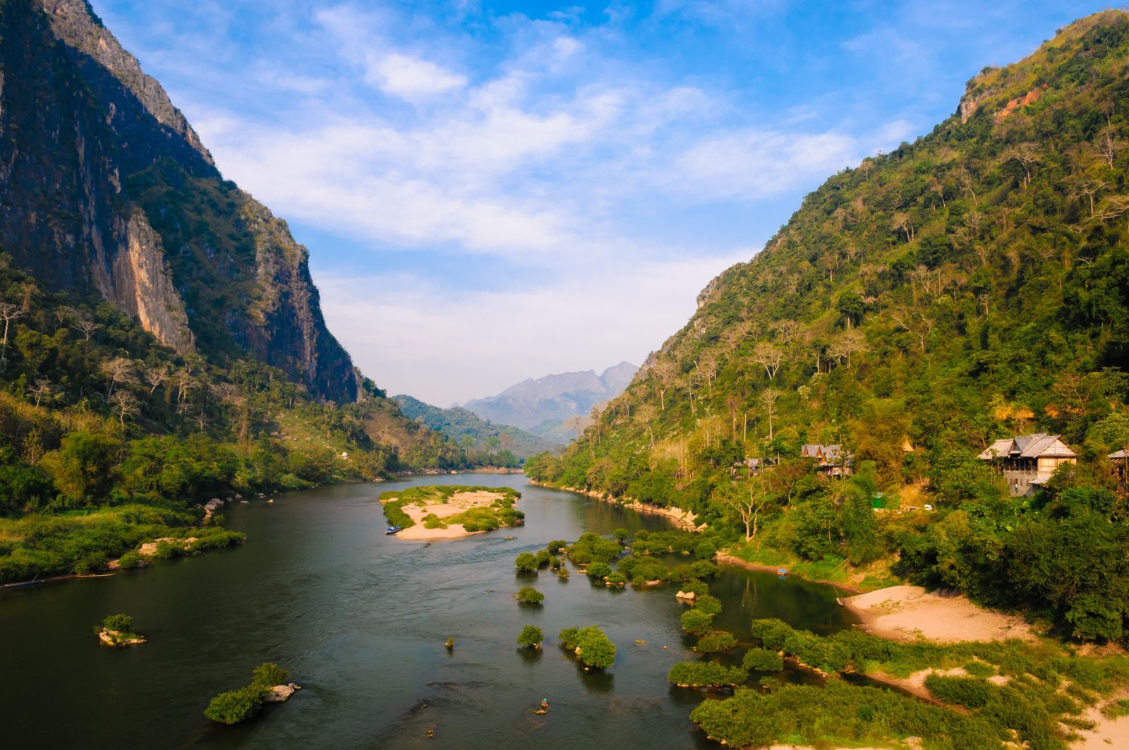Nong Khaw River aerial long shot in Laos