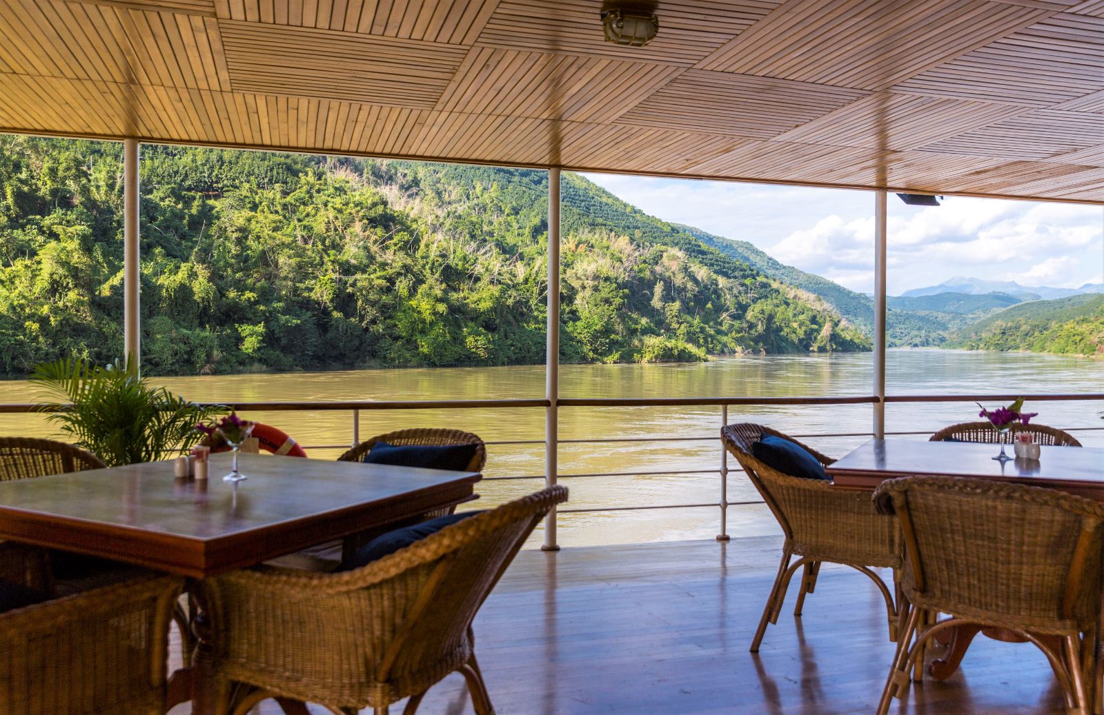 Deck of a cruise boat along the Mekong in Laos