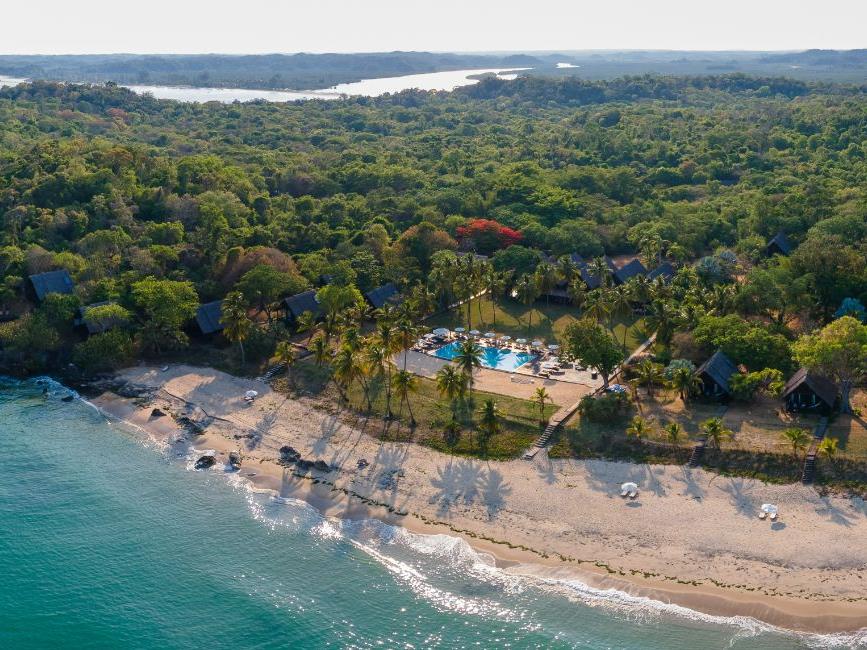 Aerial view of the beach at Anjajavy L'Hotel in Madagascar