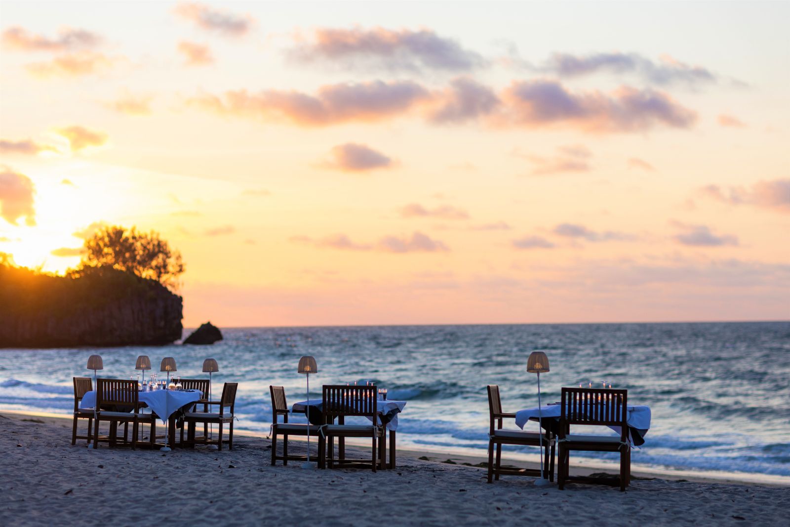 Beach dining set up at Anjajavy L'Hotel in Madagascar