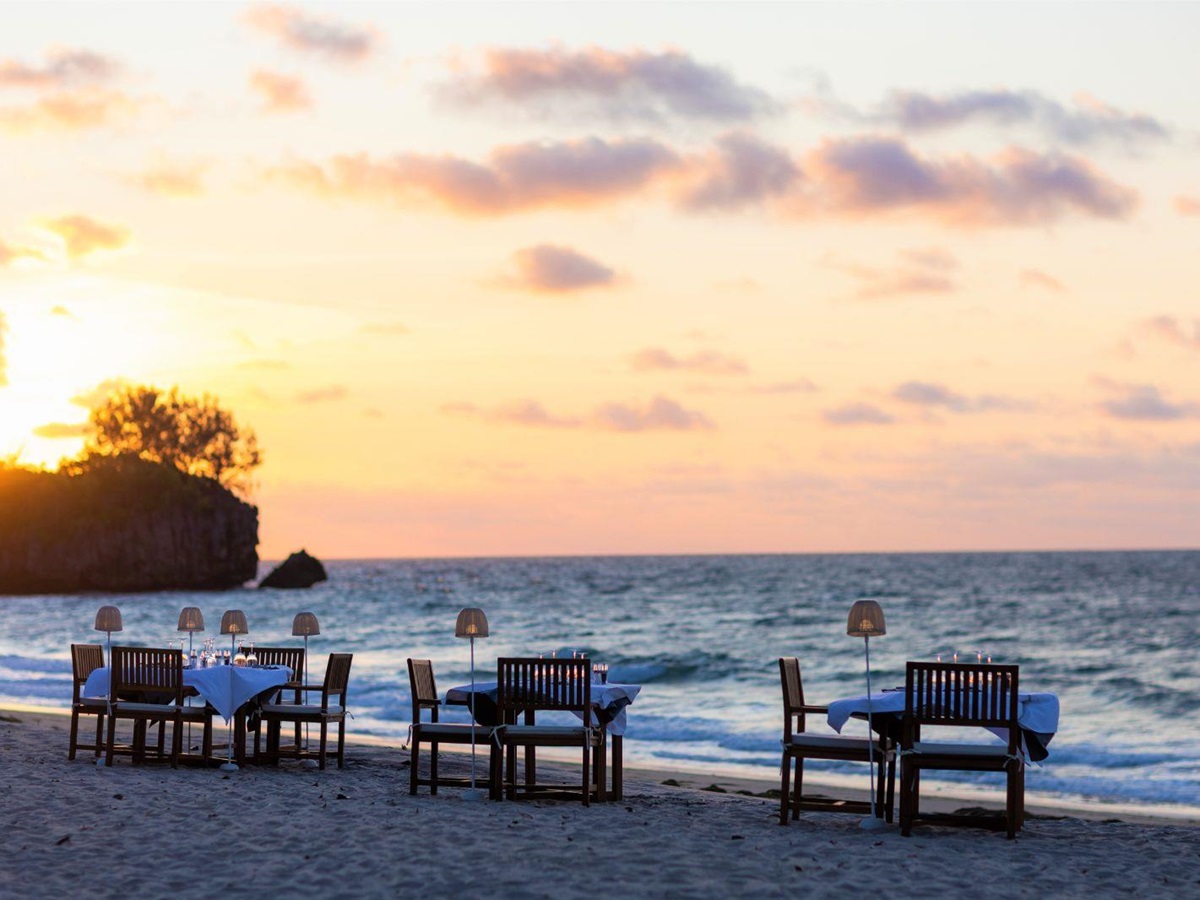 Beach dining set up at Anjajavy L'Hotel in Madagascar