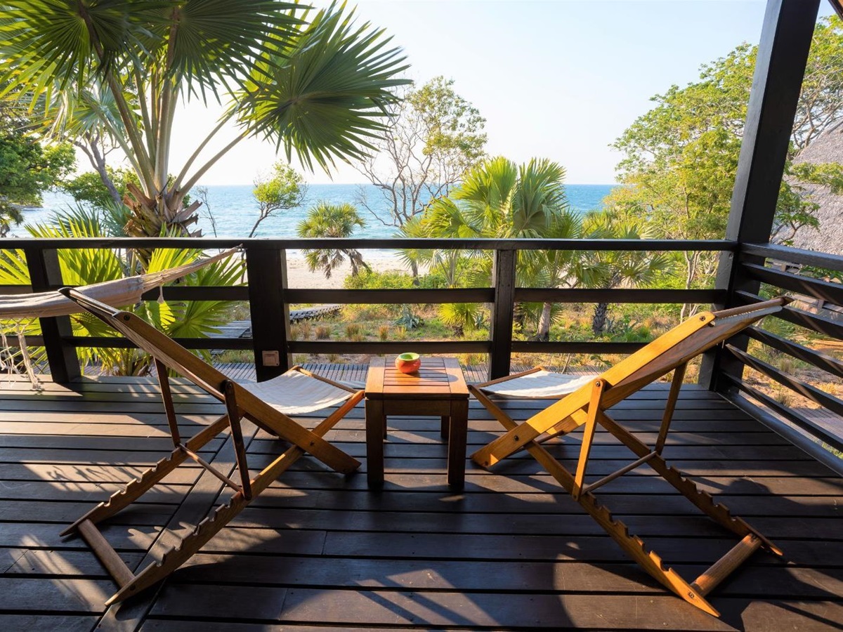 Villa terrace with chairs at Anjajavy L'Hotel in Madagascar
