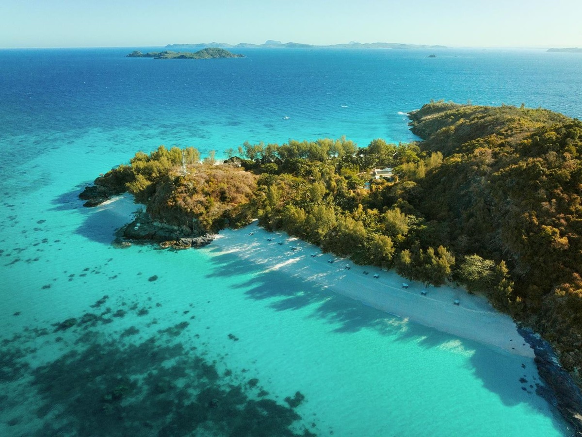 Aerial view of one of the beaches at the Constance Tsarabanjina island resort in Madagascar