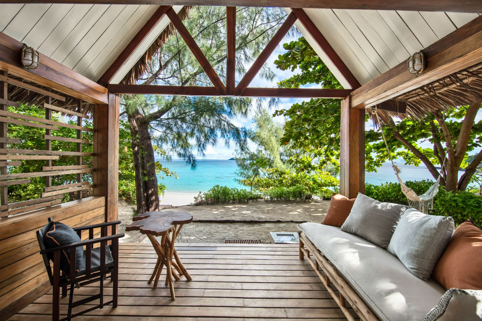 Veranda of a beach villa at the Constance Tsarabanjina resort in Madagascar