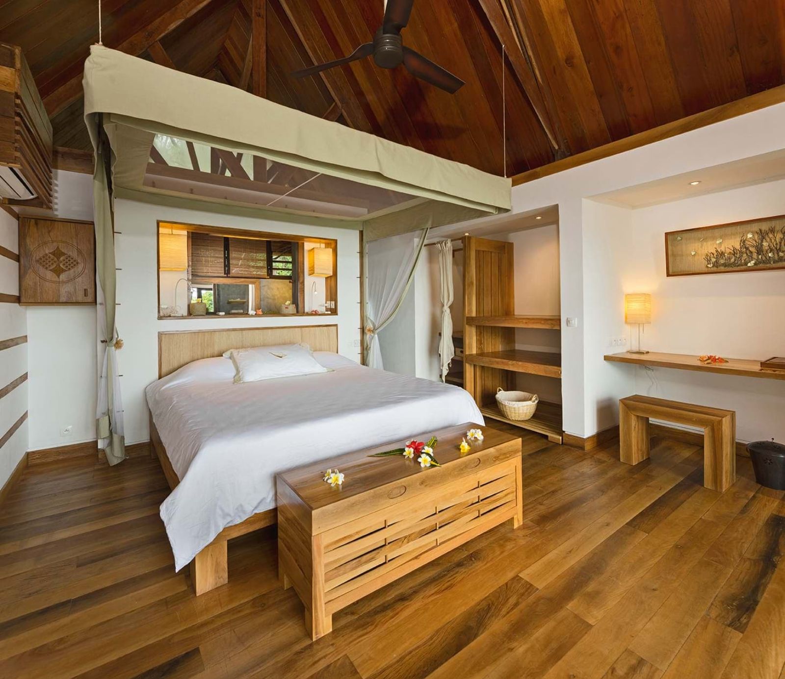 Interior of a beach villa at the Constance Tsarabanjina resort in Madagascar
