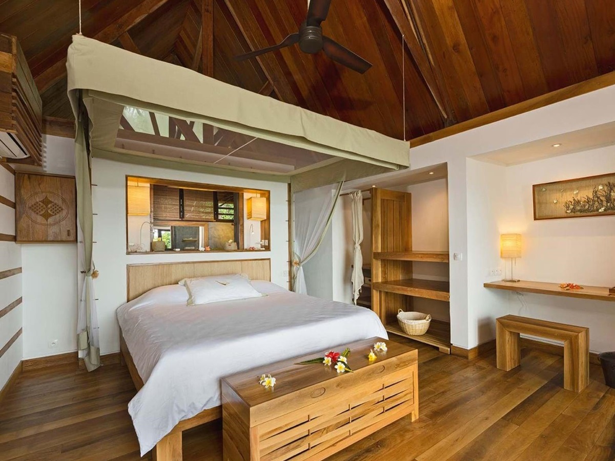 Interior of a beach villa at the Constance Tsarabanjina resort in Madagascar