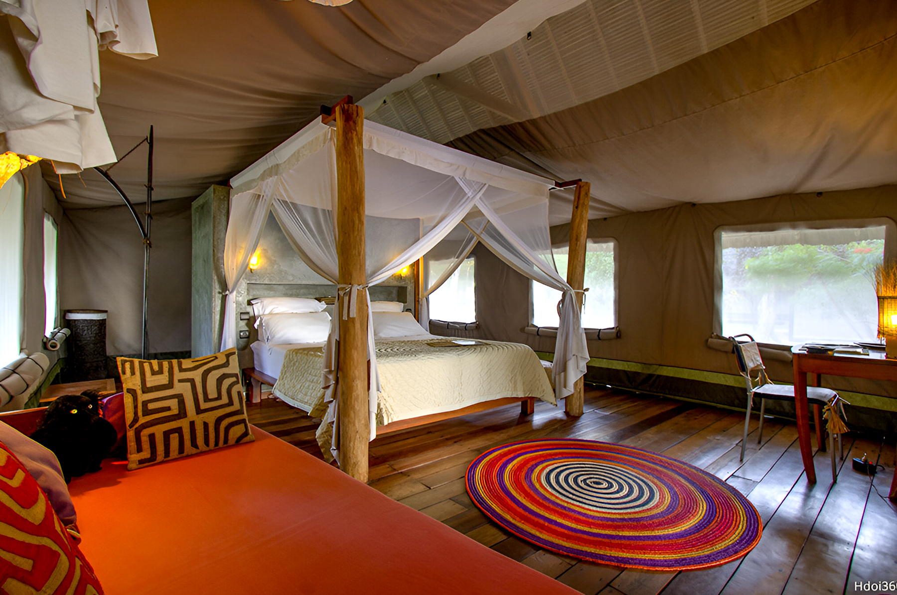 Interior of a tent bedroom at Eden Lodge in Madagascar