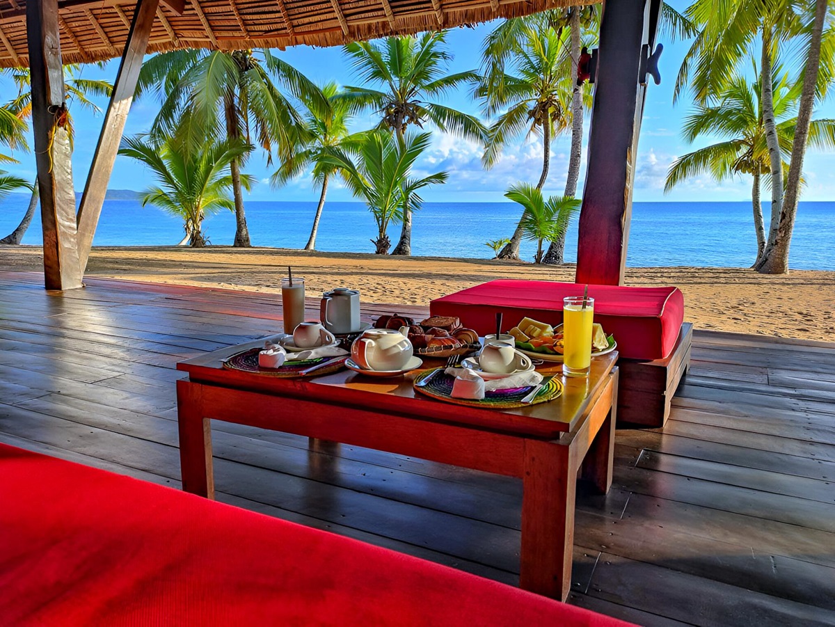 Breakfast served on the beachfront at Eden Lodge in Madagascar