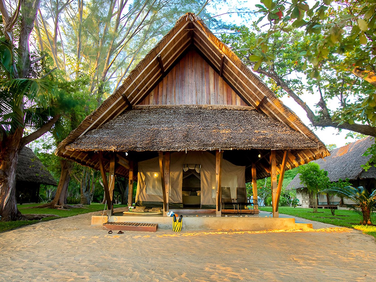 Exterior view of a guest tent at Eden Lodge in Madagascar