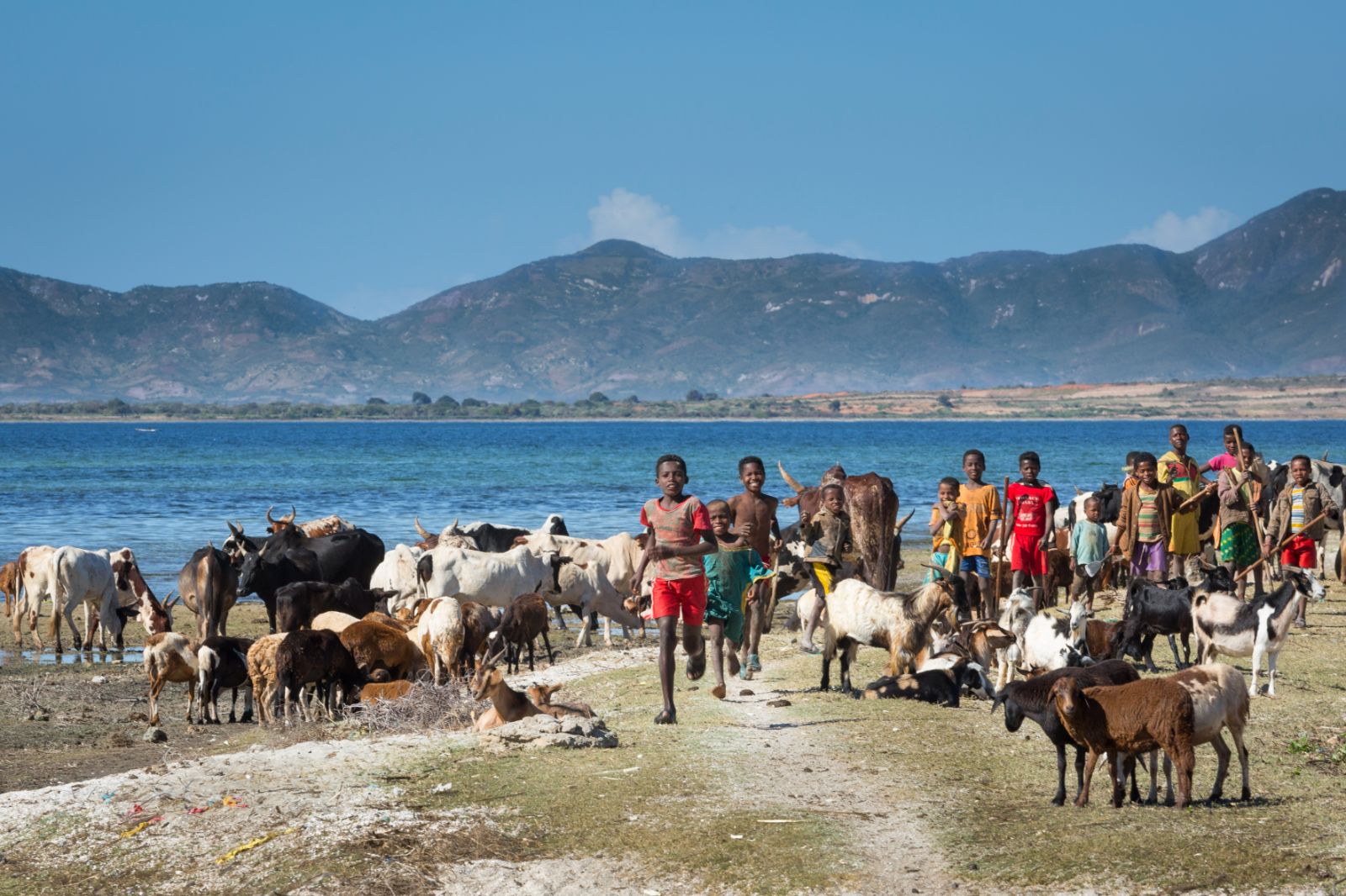 People on the banks of Lake Anony near Mandrare River Camp in Madagascar
