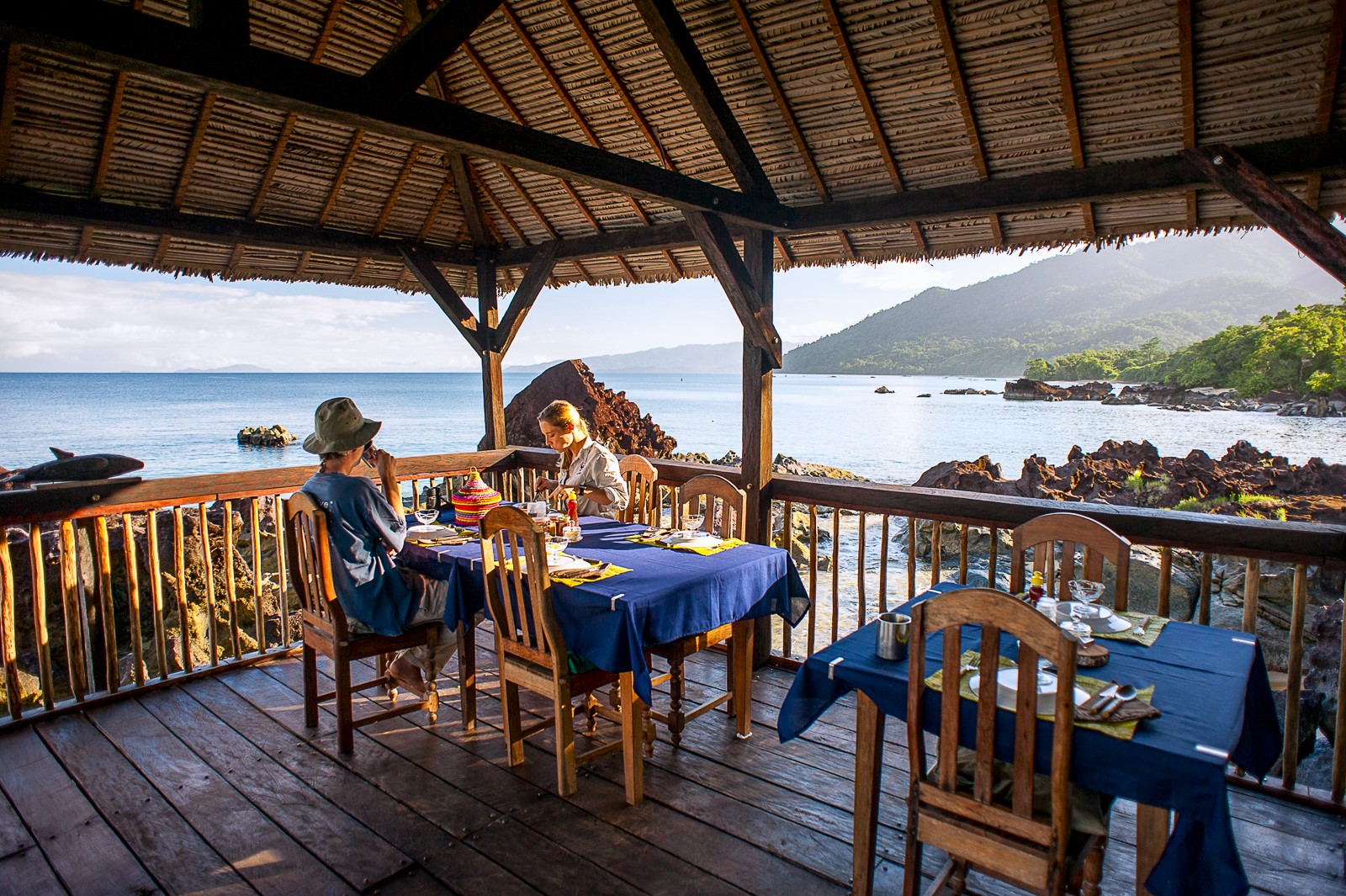 Breakfast setup at The Sea Deck at Masoala Forest Lodge in Madagascar