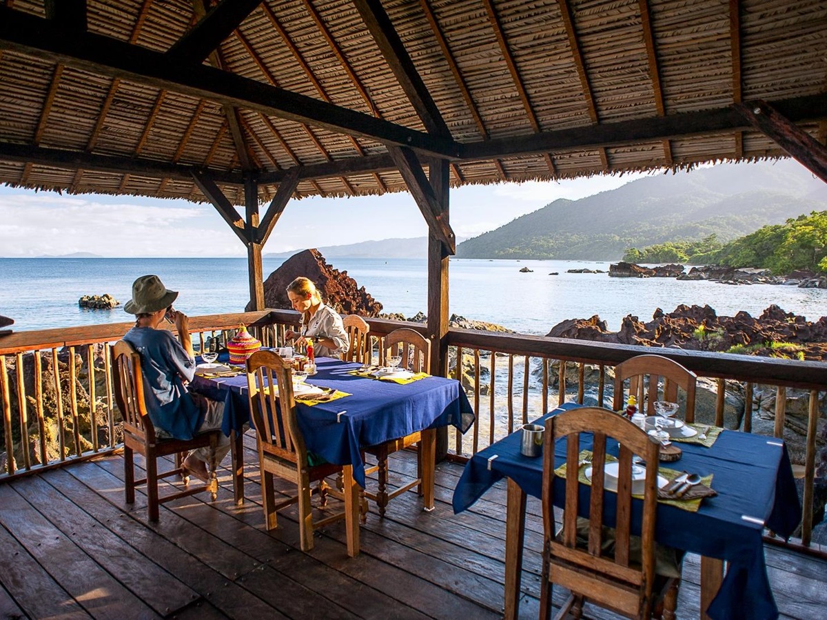 Breakfast setup at The Sea Deck at Masoala Forest Lodge in Madagascar