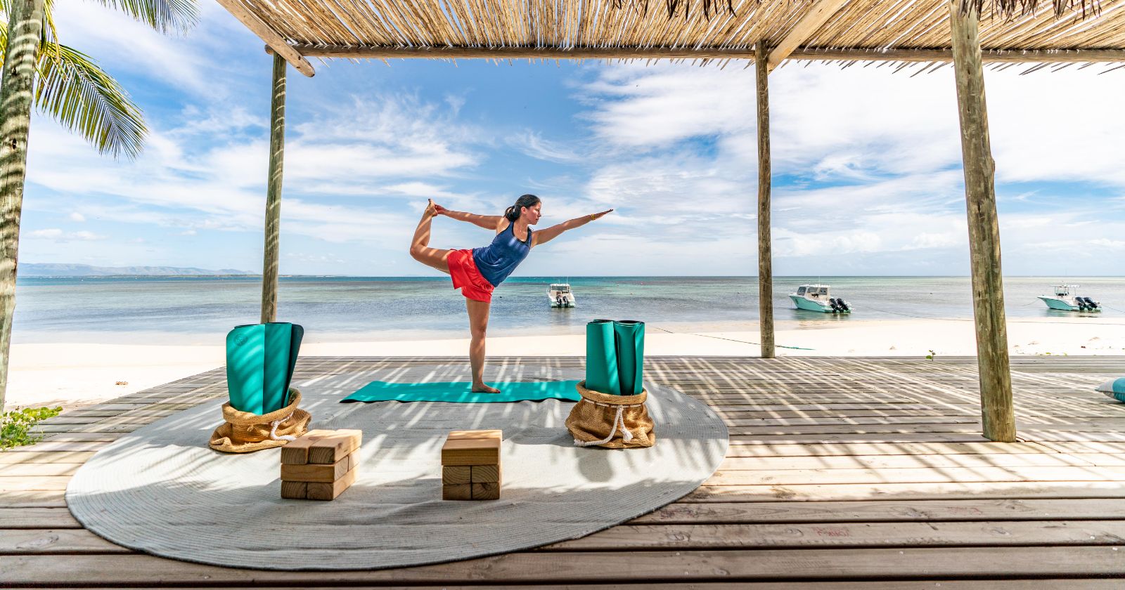 Yoga on the beach at Miavana private island of Madagascar's north coast